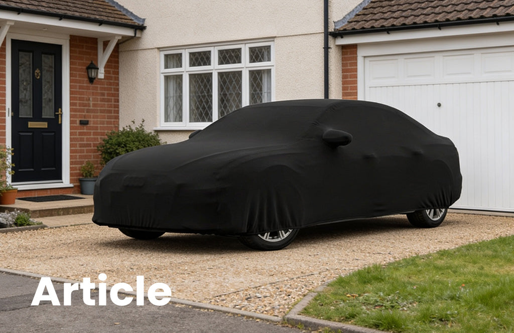 Audi a6 with a indoor black car cover over the top 