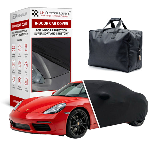 Porsche Cayman car cover guide showing indoor and outdoor protection for stored vehicles